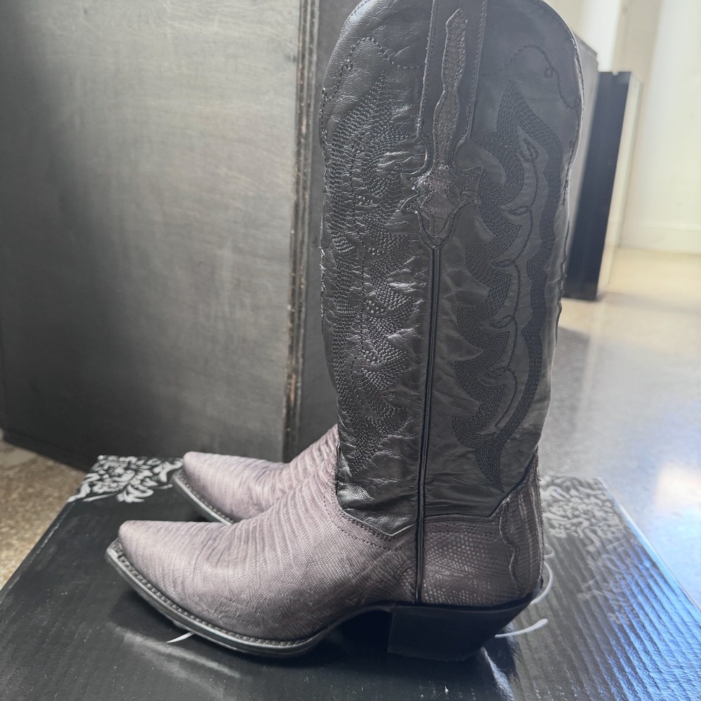 New Dan Post Black and Gray western cowboy boots Heeled lizard Skin Boots